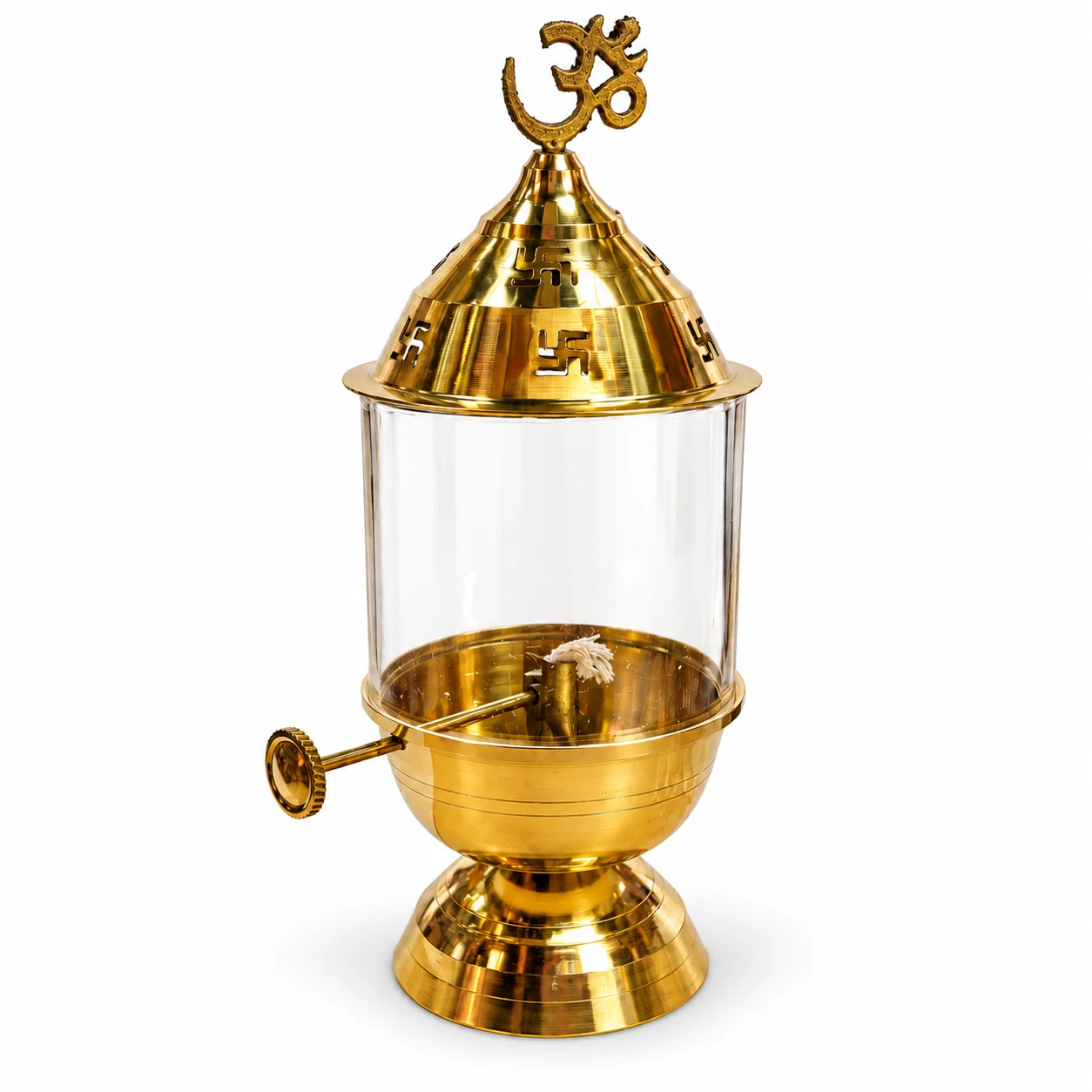 Shraviko Sacred OM Glass Chimney Brass Akhand Jyot